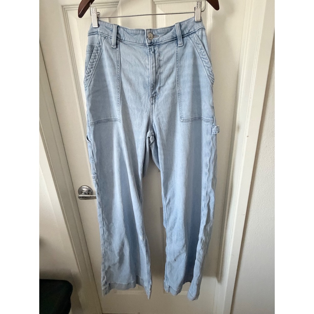 American Eagle Super High Rise Baggy Wide Leg Carpenter Jeans Light Wash 14